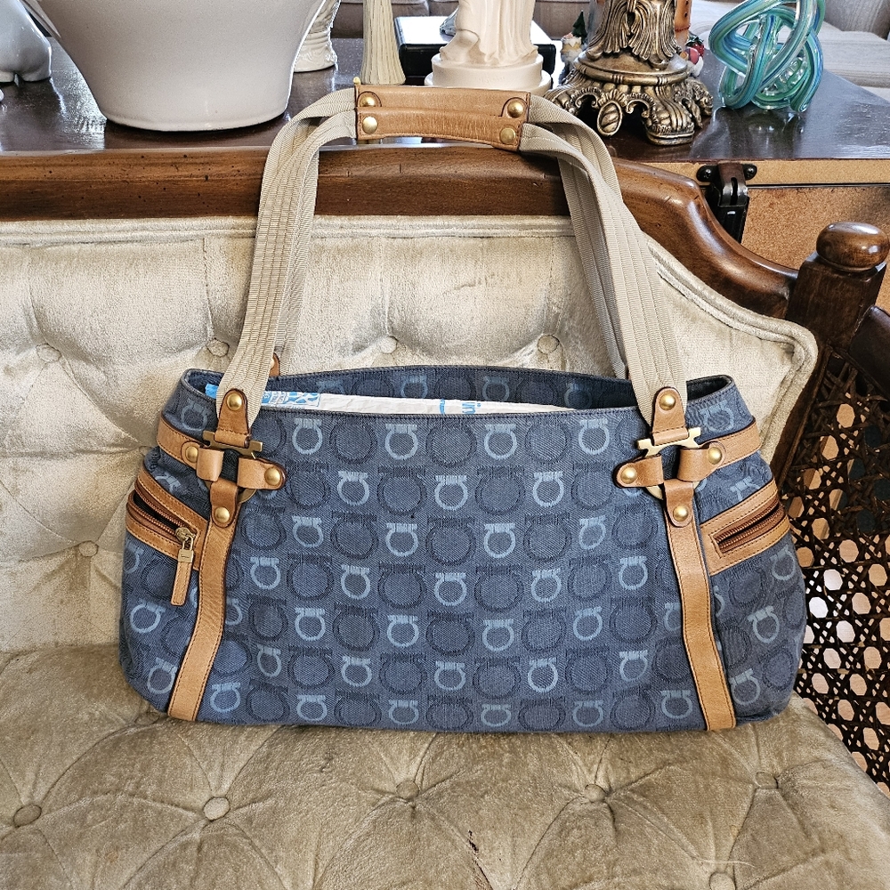Authentic Salvatore Ferragamo denim tote bag